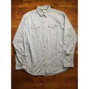 Levis Mens Blue Western Button Up Long Sleeve Denim shirt Sz Large